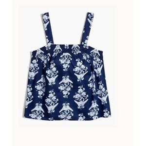 J. Crew Navy Floral Smocked Square Neck Tank Top Women's XXL